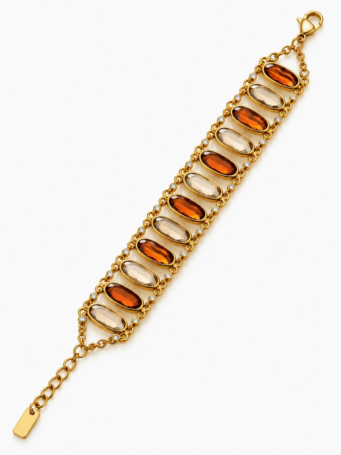 Bracelet Dauphine doré à pierres ovales ambrées et champagne en acier inoxydable - Ordiajade