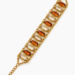 Bracelet Dauphine doré à pierres ovales ambrées et champagne en acier inoxydable - Ordiajade