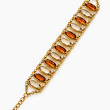 Bracelet Dauphine doré à pierres ovales ambrées et champagne en acier inoxydable - Ordiajade