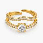 Bague Versailles dorée ajustable avec zircon central et deux rangées pavées - Ordiajade