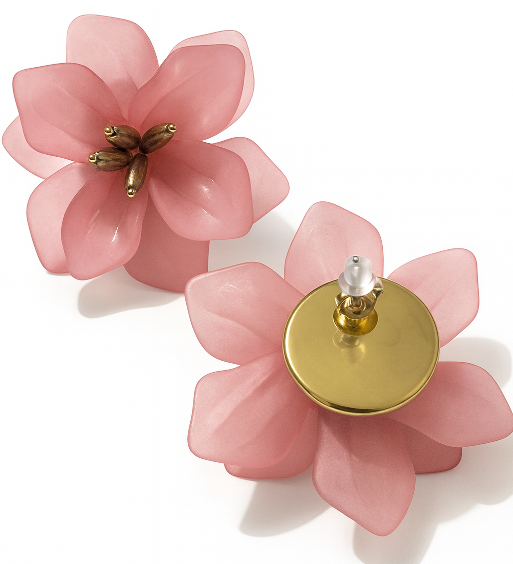 Boucles d’oreilles Flowers rose et doré en acier inoxydable 316L résistant à l’eau