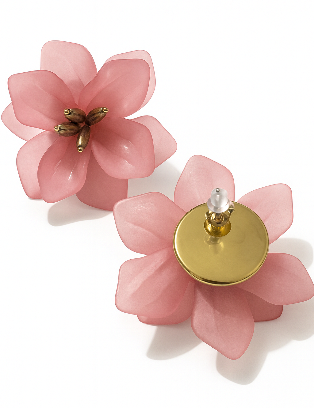 Boucles d’oreilles Flowers rose et doré en acier inoxydable 316L résistant à l’eau