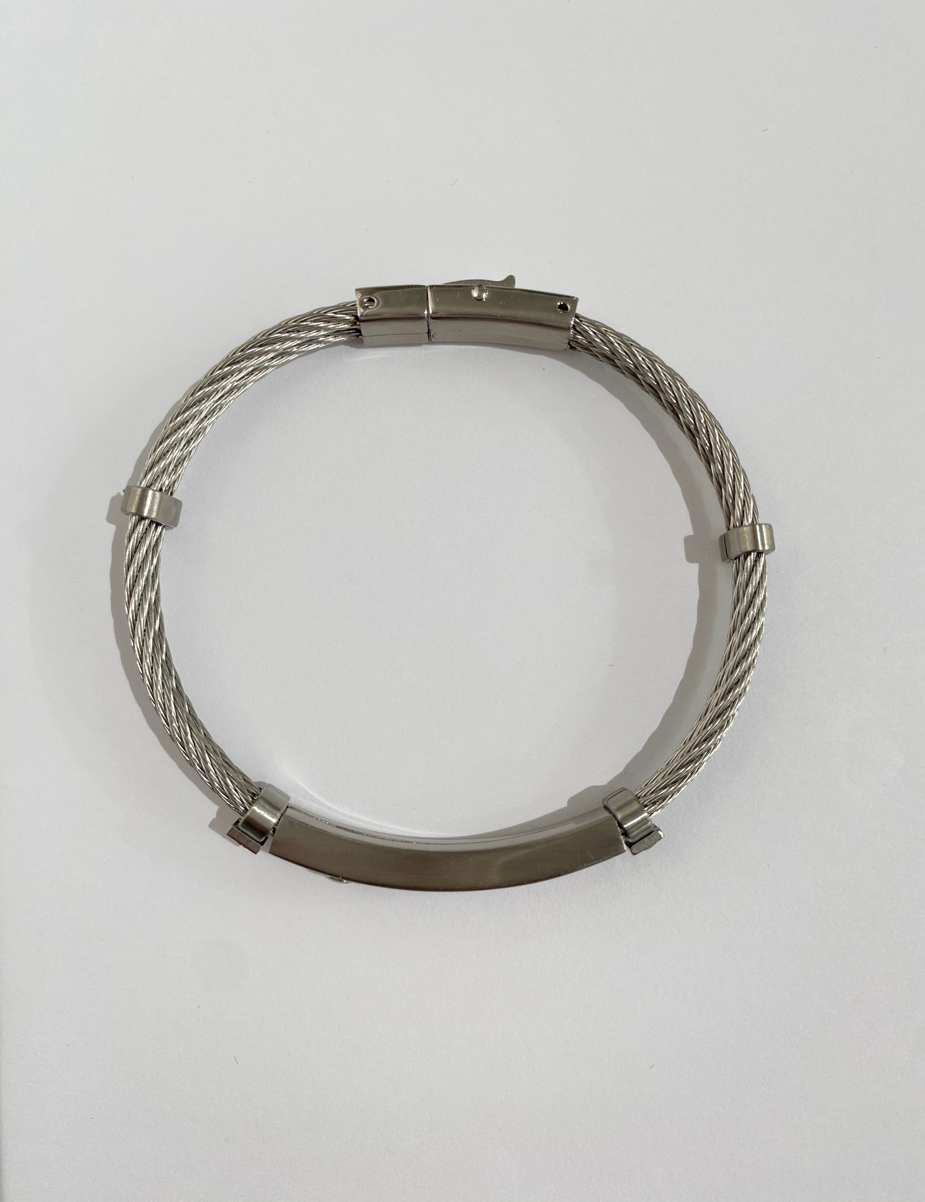 Bracelet homme Call en câble d'acier torsadé, vue de dessus - Ordiajade