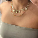 Collier doré en acier inoxydable avec pendentif oiseau et perles ivoire - Bijoux Ordiajade