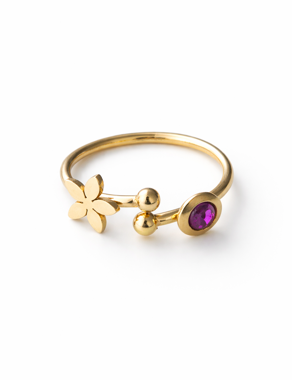 bague Charlotte acier inoxydable ajustable fleur pierre Ordiajade