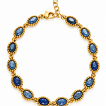 Bracelet Louvre doré à pierres ovales bleues serties dans des montures perlées en acier inoxydable - Ordiajade