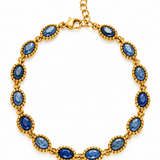 Bracelet Louvre doré à pierres ovales bleues serties dans des montures perlées en acier inoxydable - Ordiajade