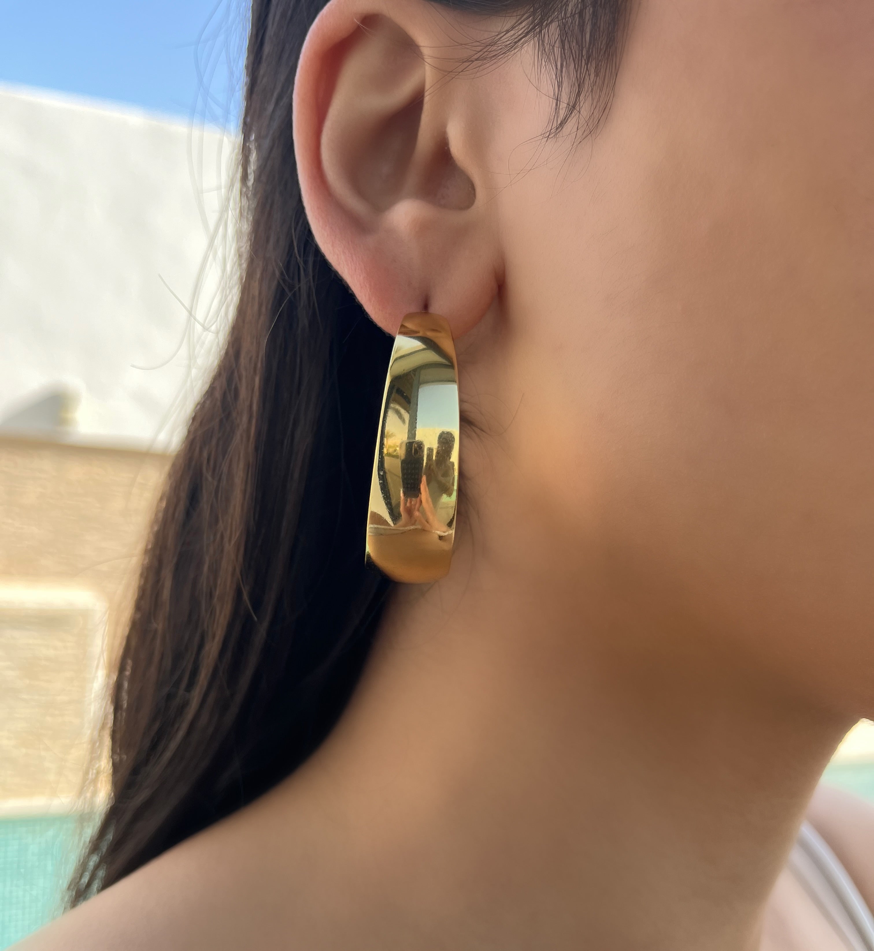 Boucle d’oreille Edwina grande  doré en acier inoxydable 316L Ordiajade, résistant à l’eau et hypoallergénique