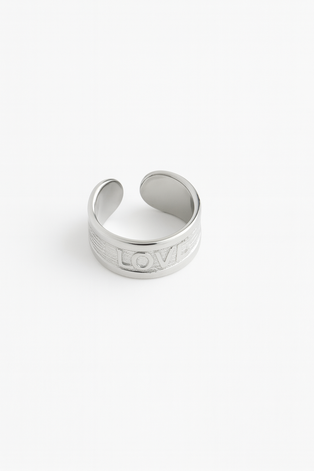 Bague Love argent en acier inoxydable 316L Ordiajade, waterproof et hypoallergénique
