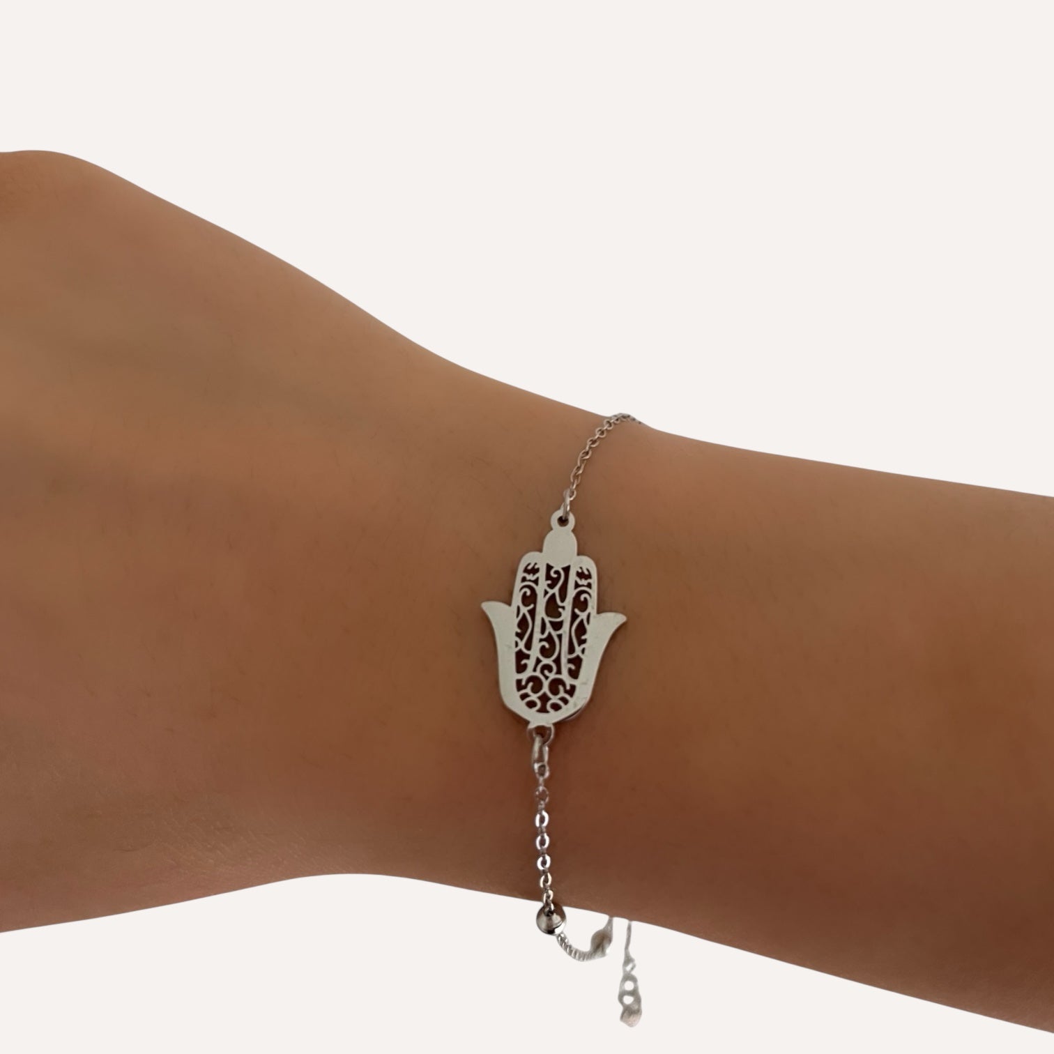 Bracelet main de fatma argenté en acier inoxydable 316L Ordiajade, waterproof et hypoallergénique
