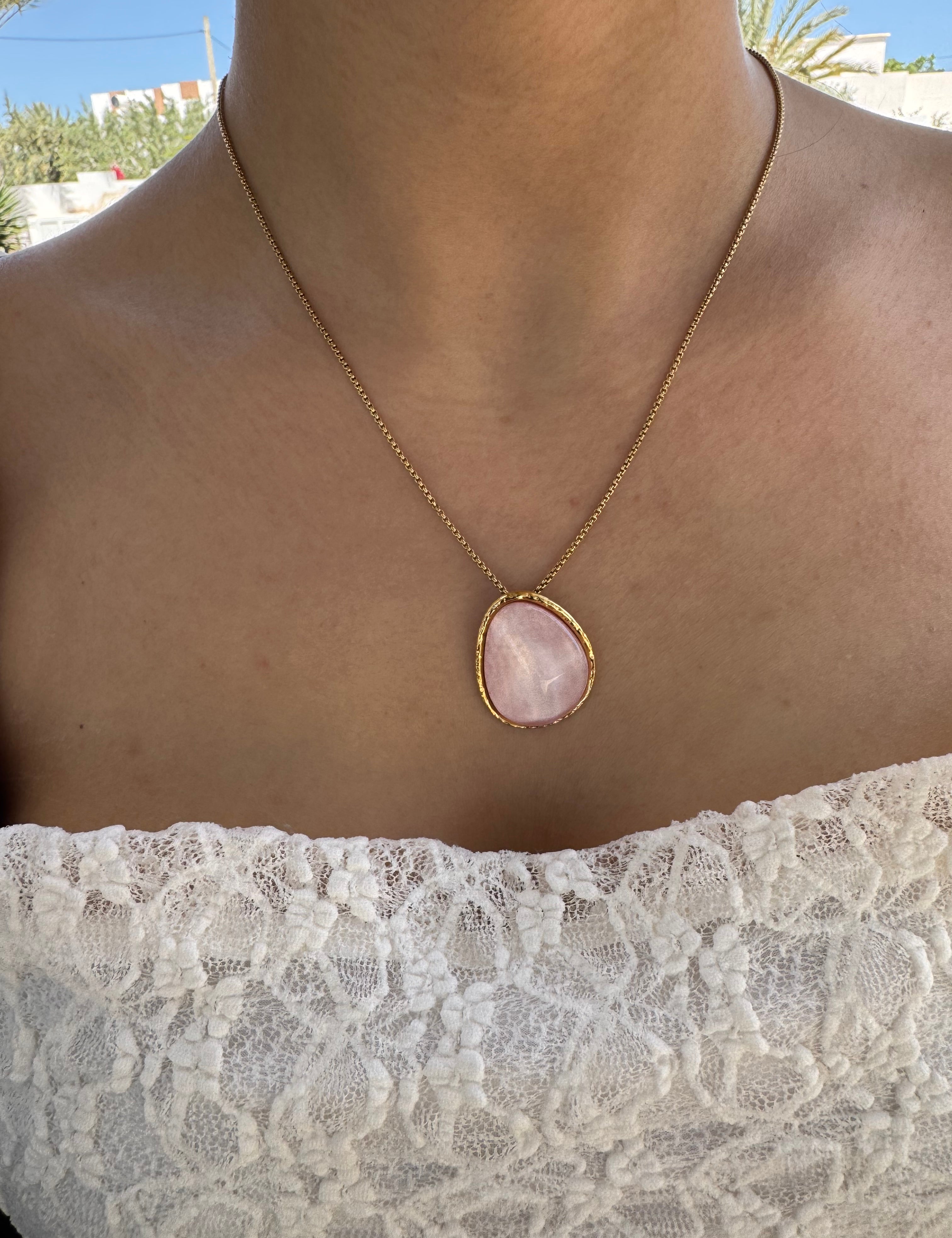 Collier Cléa  doré en acier inoxydable 316L Ordiajade, résistant à l’eau et hypoallergénique