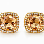 Boucles d'oreilles Madeleine dorées à pierre champagne entourée de strass - Ordiajade