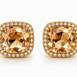 Boucles d'oreilles Madeleine dorées à pierre champagne entourée de strass - Ordiajade
