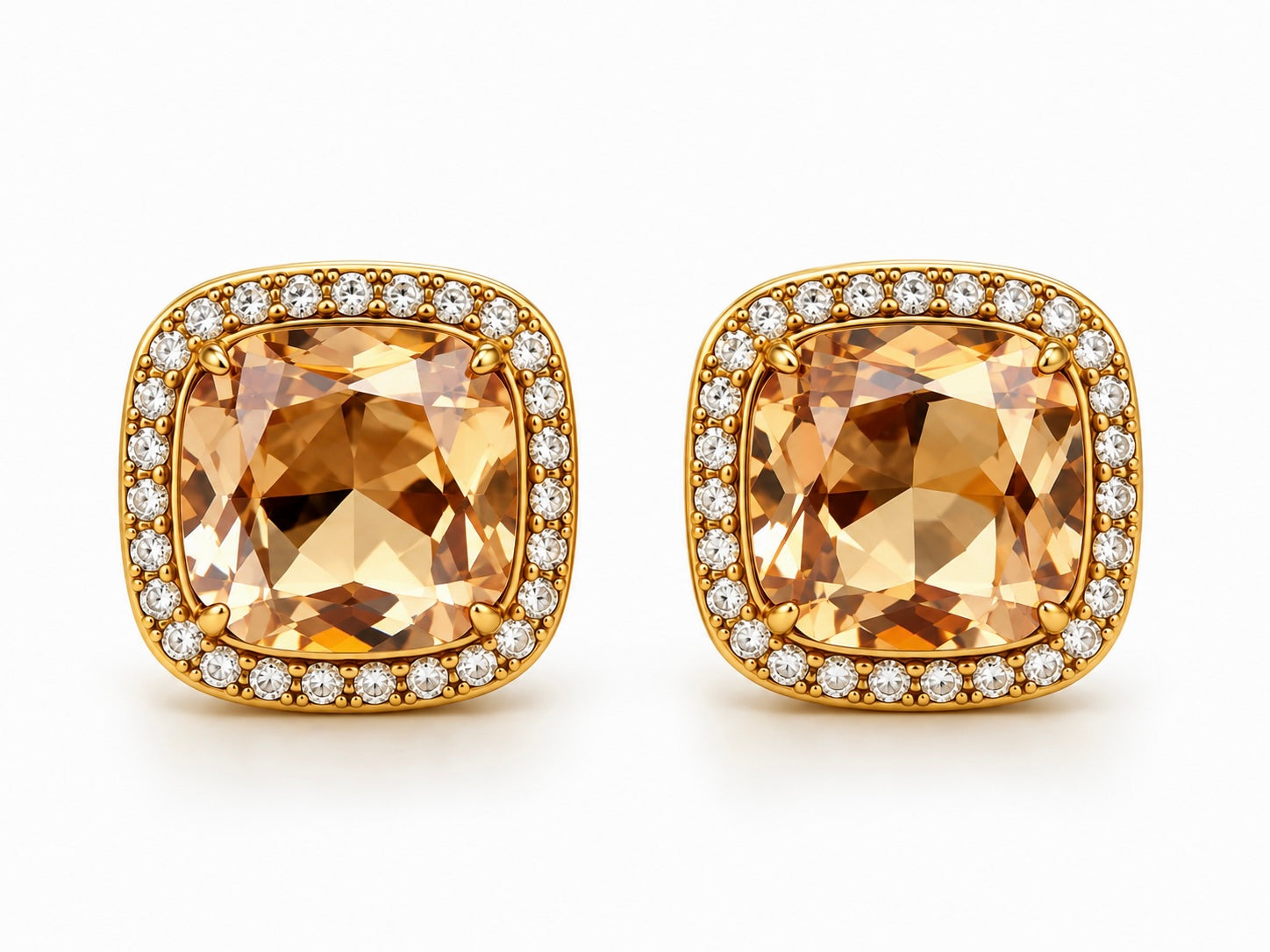 Boucles d'oreilles Madeleine dorées à pierre champagne entourée de strass - Ordiajade