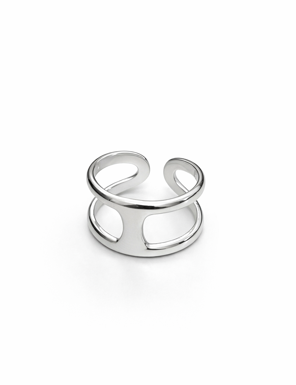 Bague Citron argentée ouverte aux lignes courbes, sur fond blanc - Ordiajade