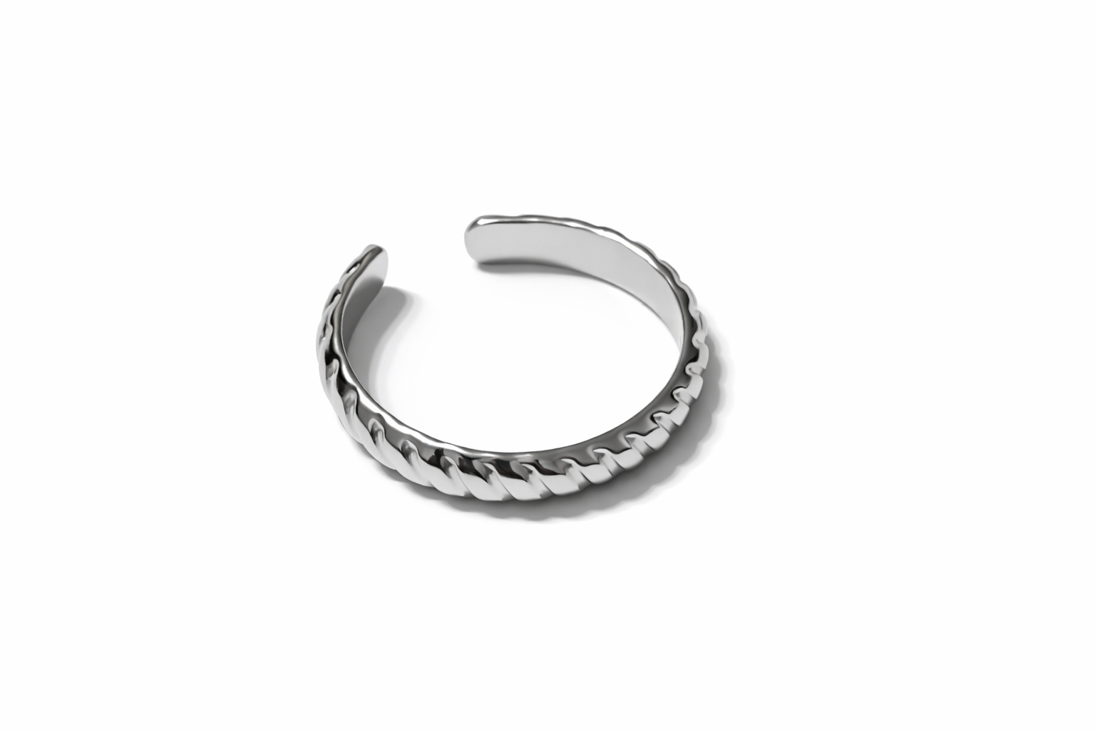 Bague Kio réglable en acier inoxydable argenté Ordiajade fond blanc