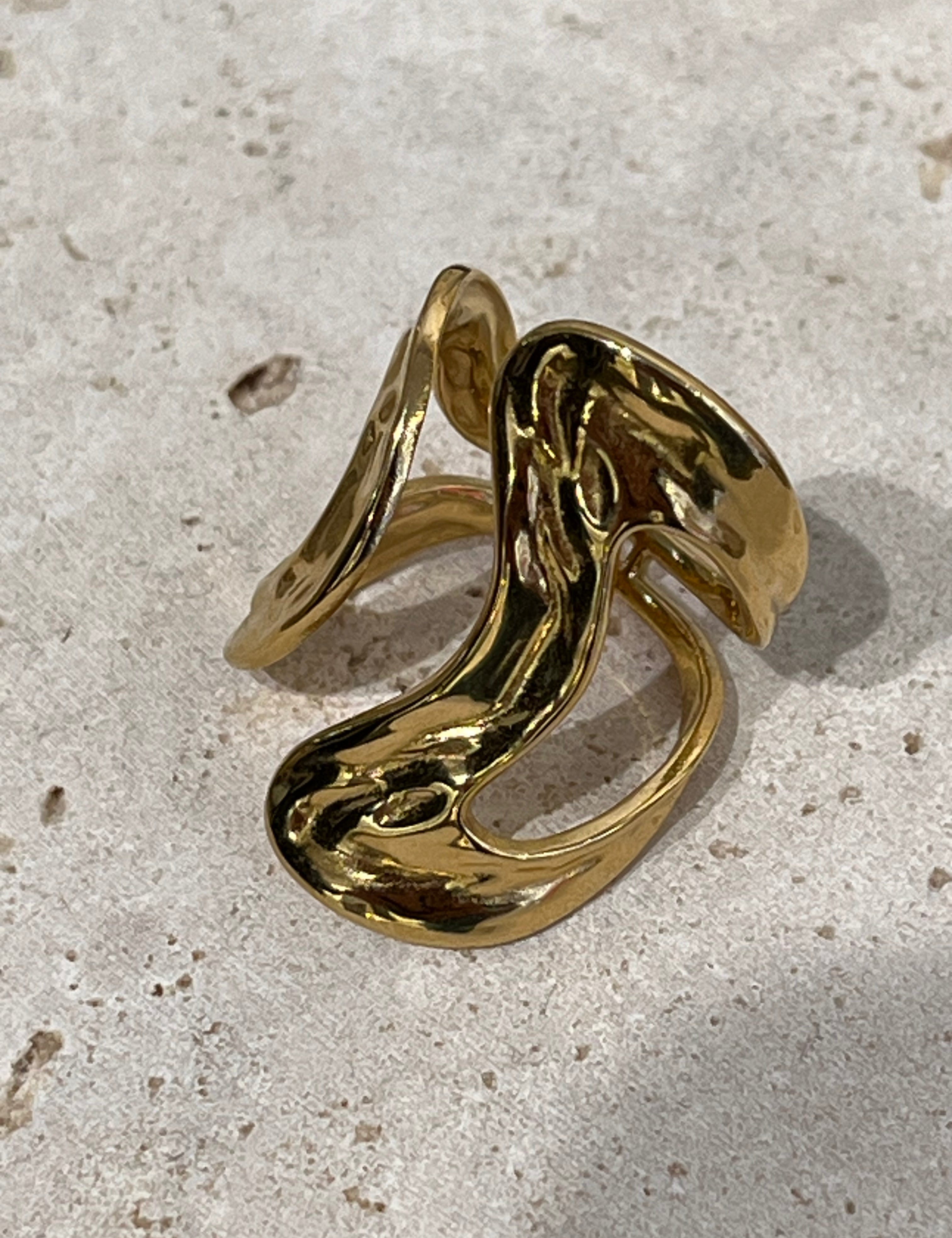 Bague Malte doré en acier inoxydable 316L Ordiajade, résistant à l’eau et hypoallergénique