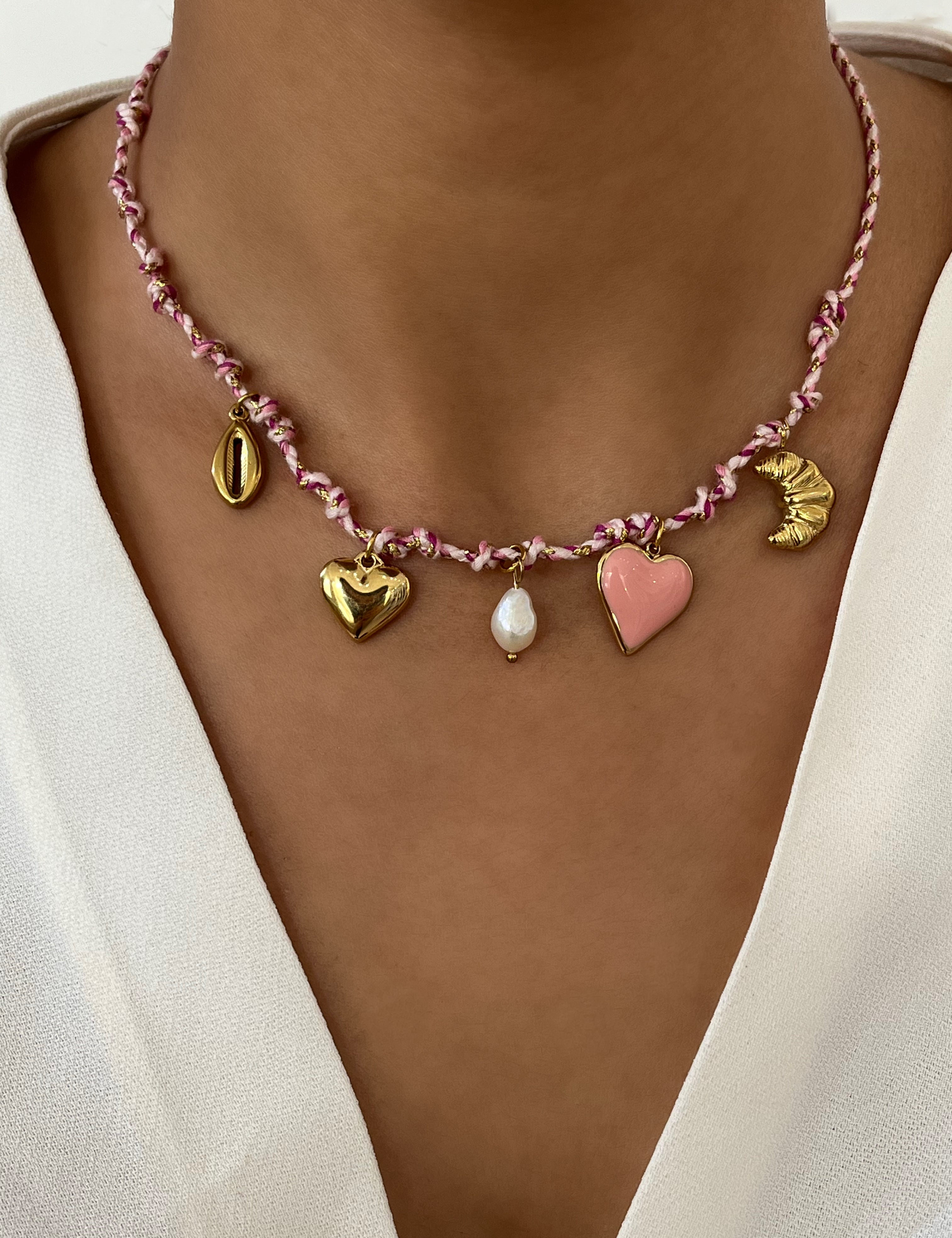 Collier Santana rose  doré en acier inoxydable 316L Ordiajade, résistant à l’eau et hypoallergénique
