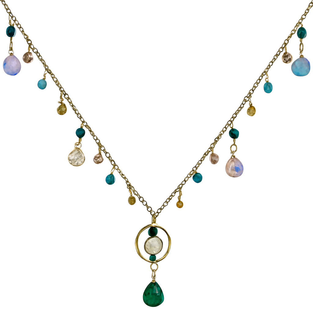 Collier Esmeralda doré en acier inoxydable 316L Ordiajade, résistant à l’eau et hypoallergénique