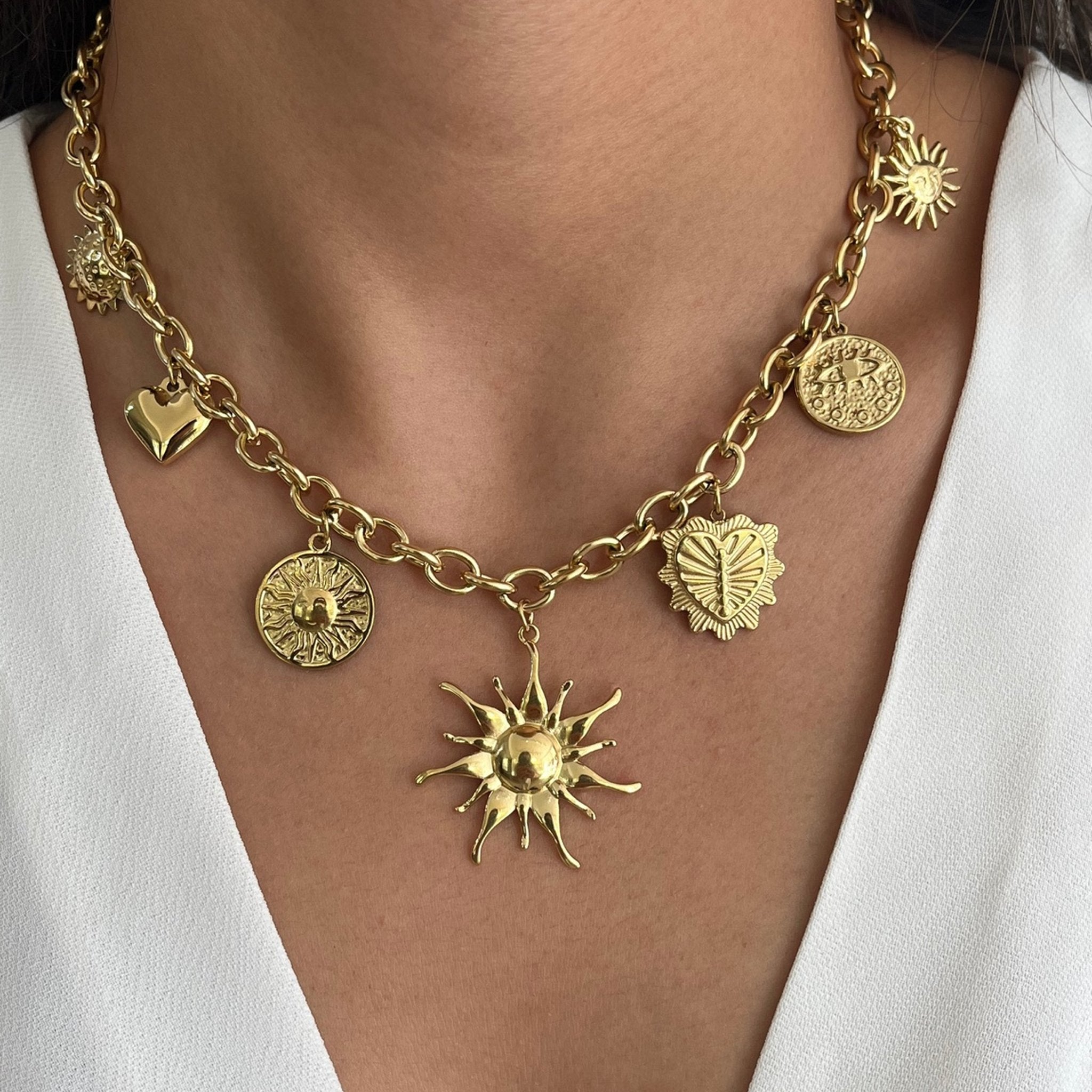 Collier Solaire  doré en acier inoxydable 316L résistant à l’eau