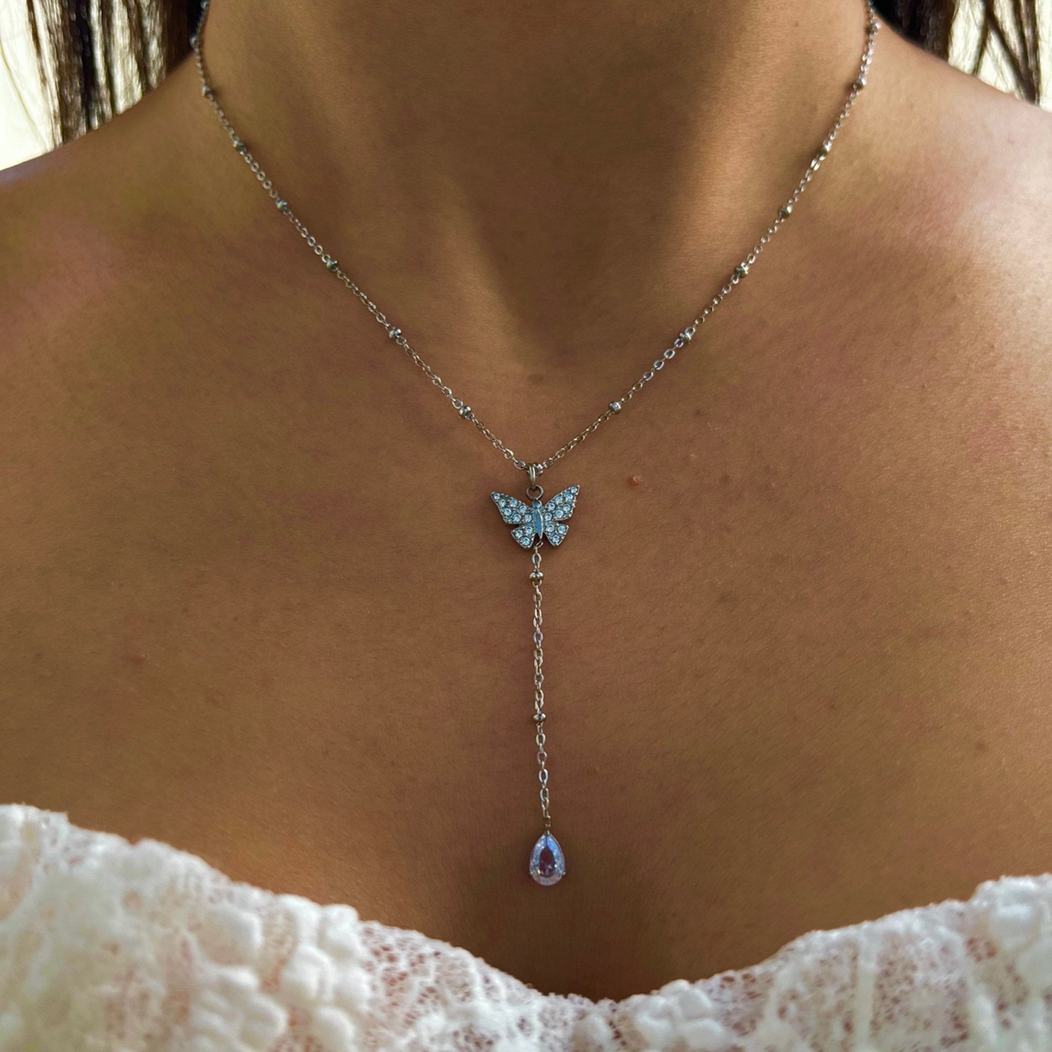  Collier Lyra argent  en acier inoxydable 316L Ordiajade, résistant à l’eau et hypoallergénique