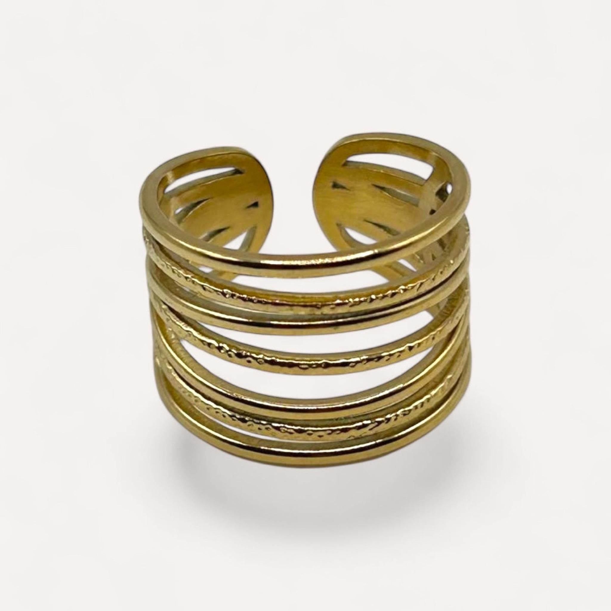Bague Palma  doré en acier inoxydable 316L Ordiajade, résistant à l’eau et hypoallergénique