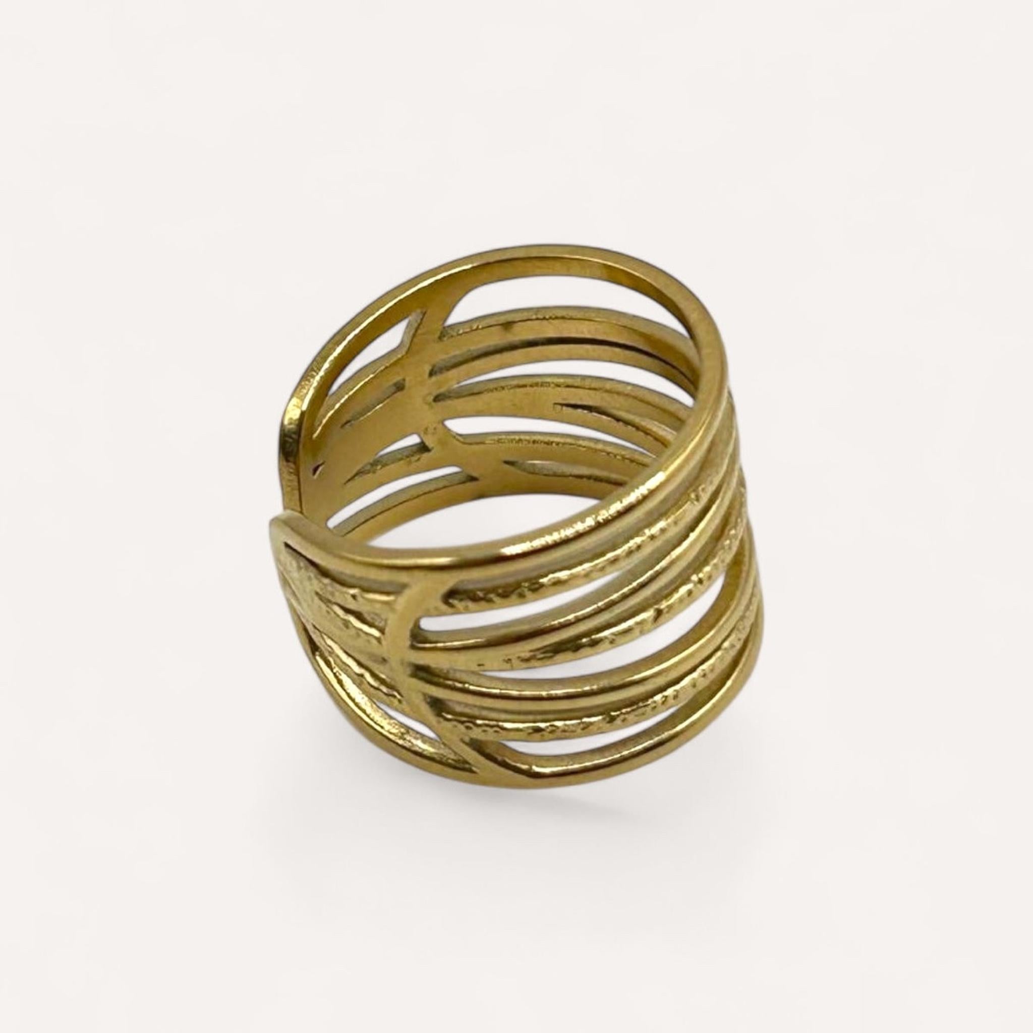 Bague Palma  doré en acier inoxydable 316L Ordiajade, résistant à l’eau et hypoallergénique