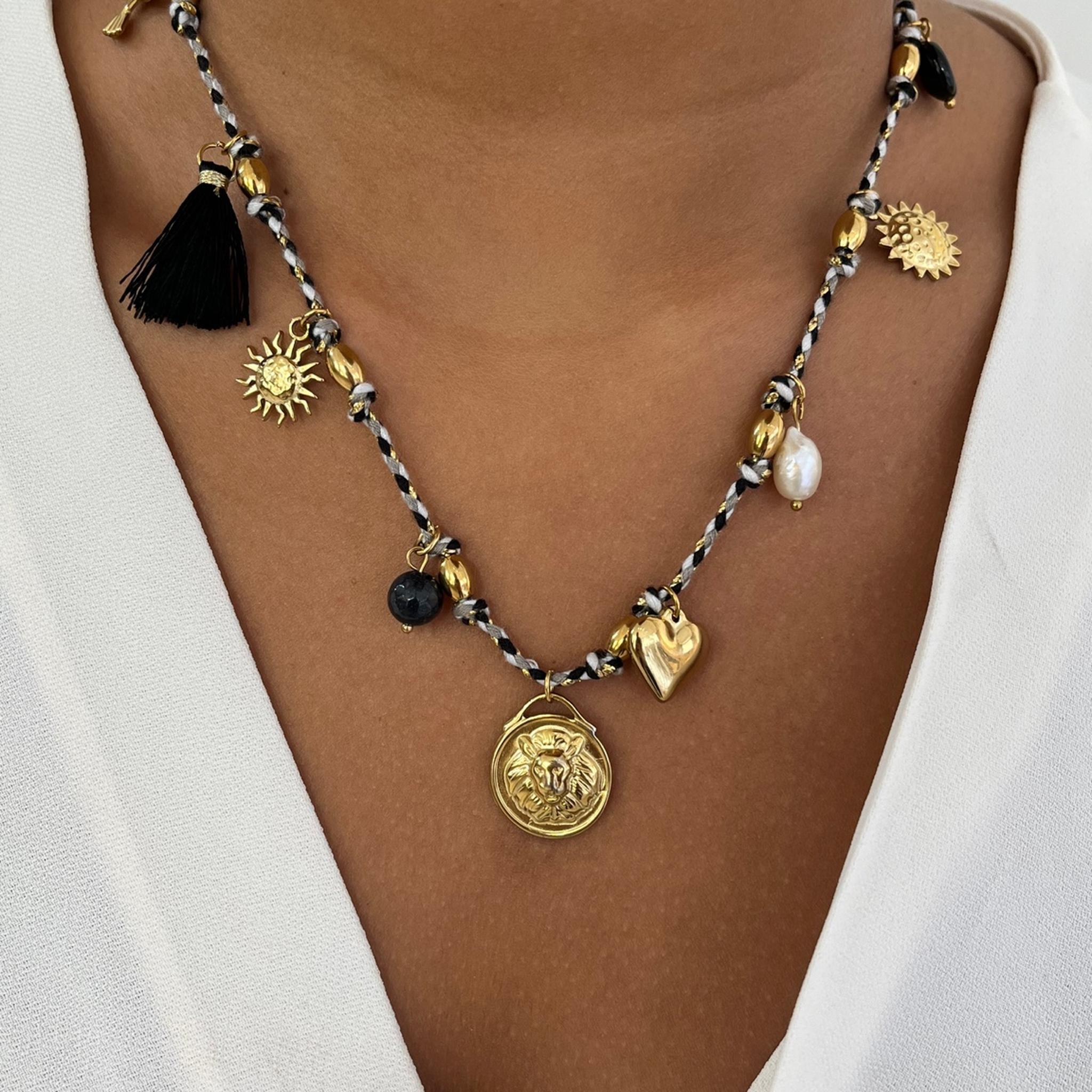 Collier Pimpant tissus et  doré en acier inoxydable 316L résistant à l’eau