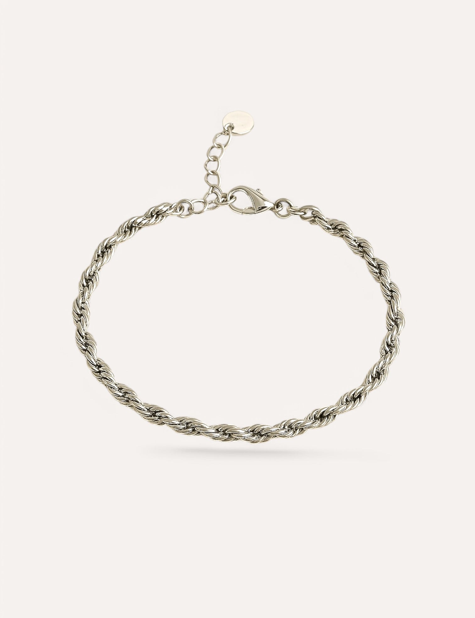 Bracelet May argenté, chaîne fine torsadée, sur fond blanc - Ordiajade