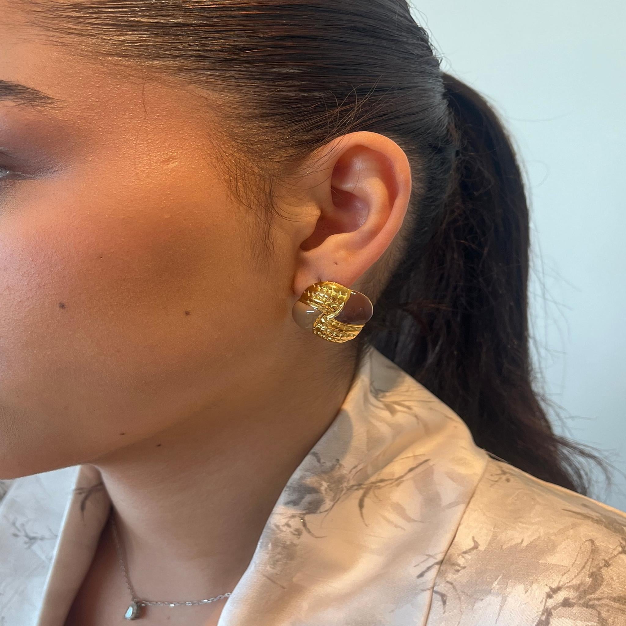 Boucle d’oreille Duo Marron doré en acier inoxydable 316L Ordiajade, résistant à l’eau et hypoallergénique