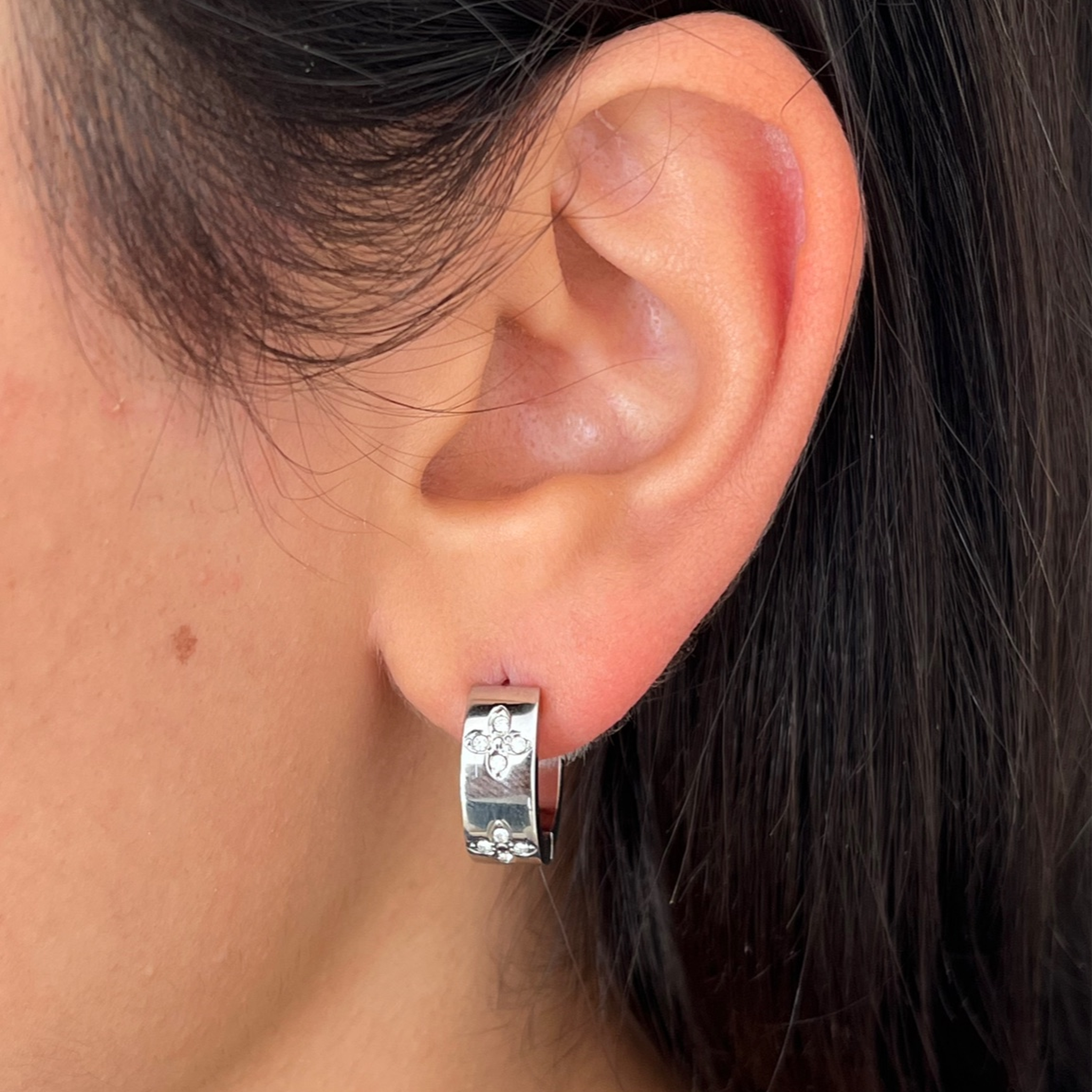 Boucle d’oreille Cristallina argenté en acier inoxydable 316L résistant à l’eau