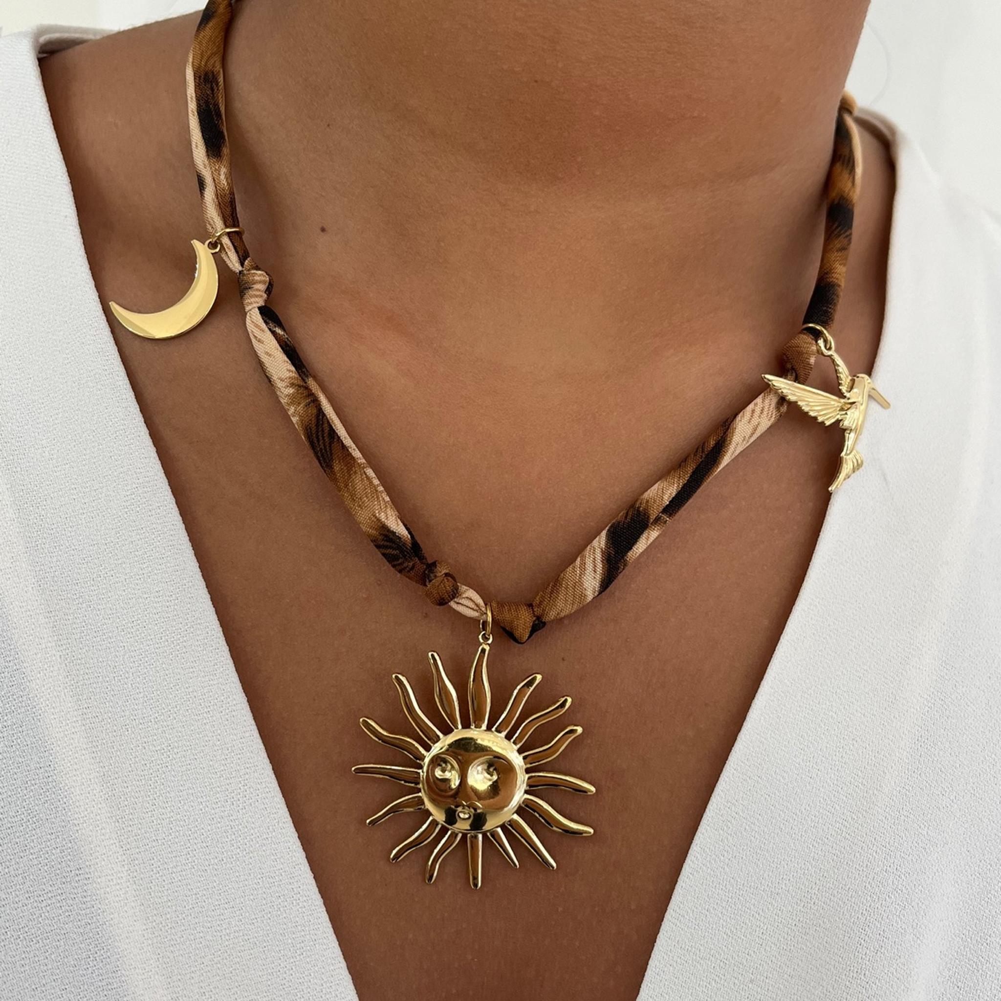 Collier Léopard Sun doré en acier inoxydable 316L résistant à l’eau