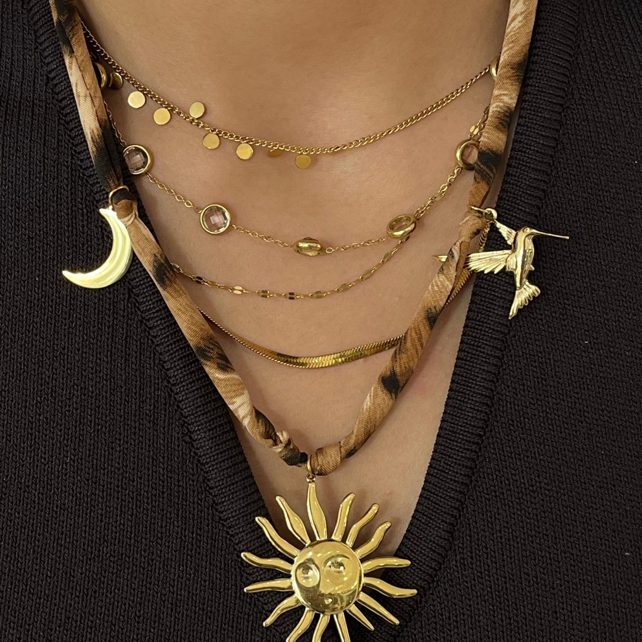 Collier Léopard Sun doré en acier inoxydable 316L résistant à l’eau