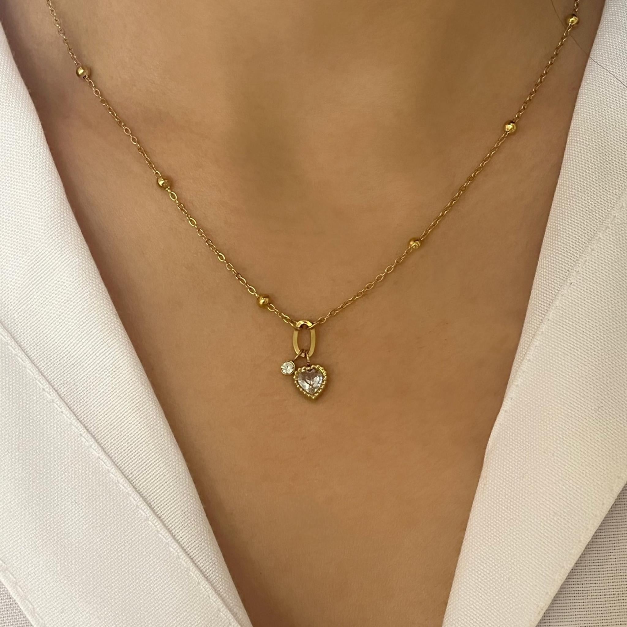 Collier Shine heart doré en acier inoxydable 316L Ordiajade, résistant à l’eau et hypoallergénique