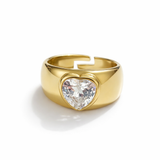 Bague large dorée en acier inoxydable avec strass en forme de cœur Stones - Ordiajade