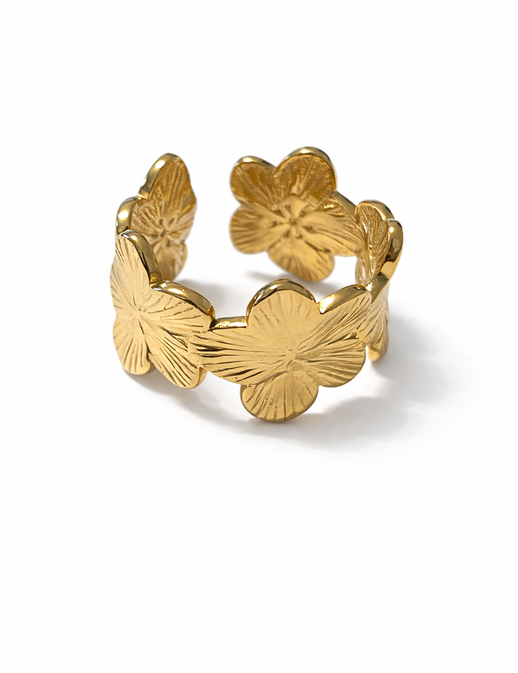 Bague ajustable dorée à motifs fleurs gravées en acier inoxydable - Ordiajade