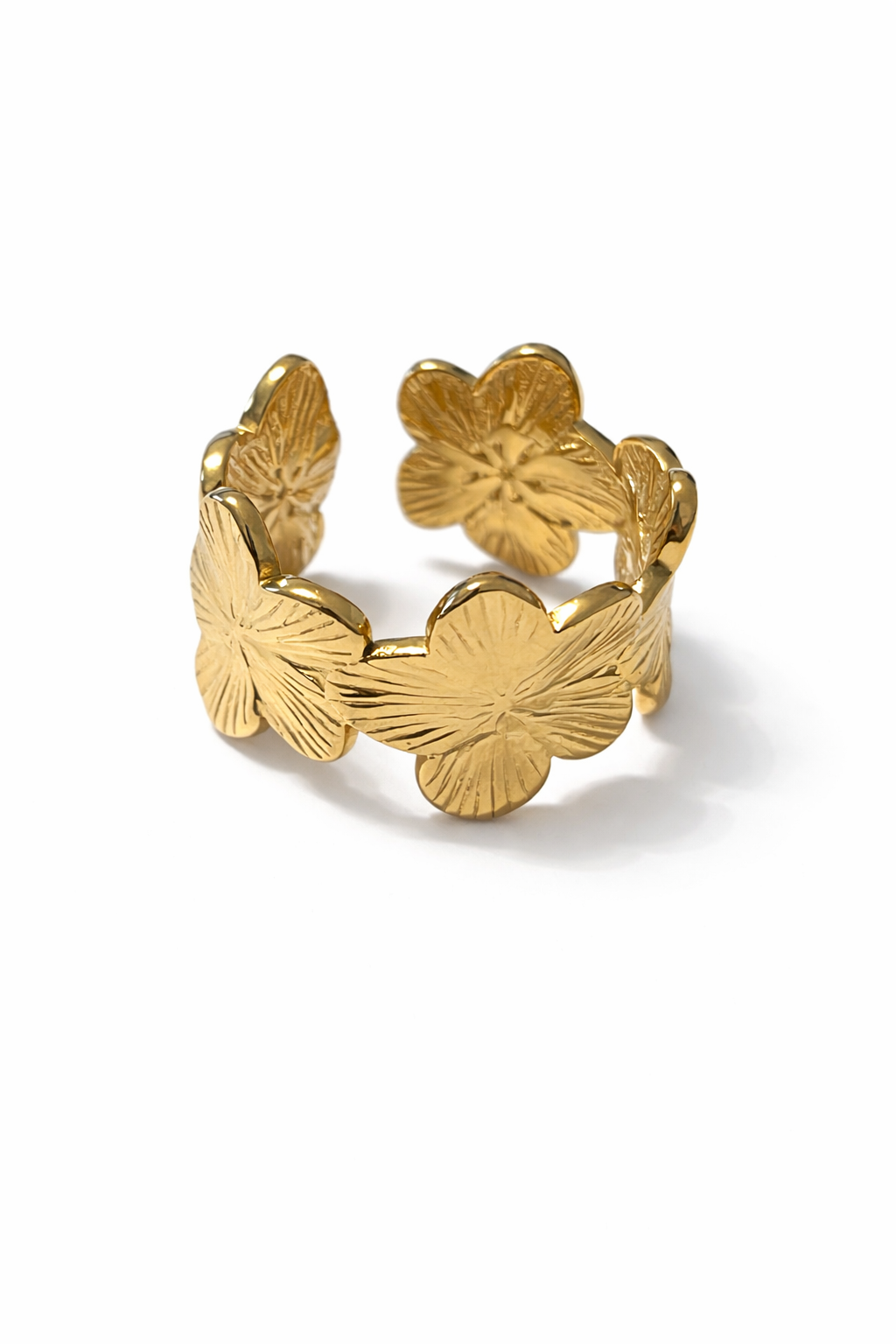 Bague ajustable dorée à motifs fleurs gravées en acier inoxydable - Ordiajade