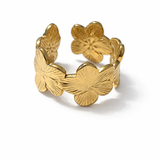 Bague ajustable dorée à motifs fleurs gravées en acier inoxydable - Ordiajade