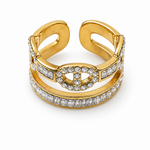 Bague ajustable double anneau Vibe en acier inoxydable doré et strass - Ordiajade
