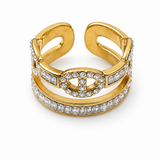 Bague ajustable double anneau Vibe en acier inoxydable doré et strass - Ordiajade