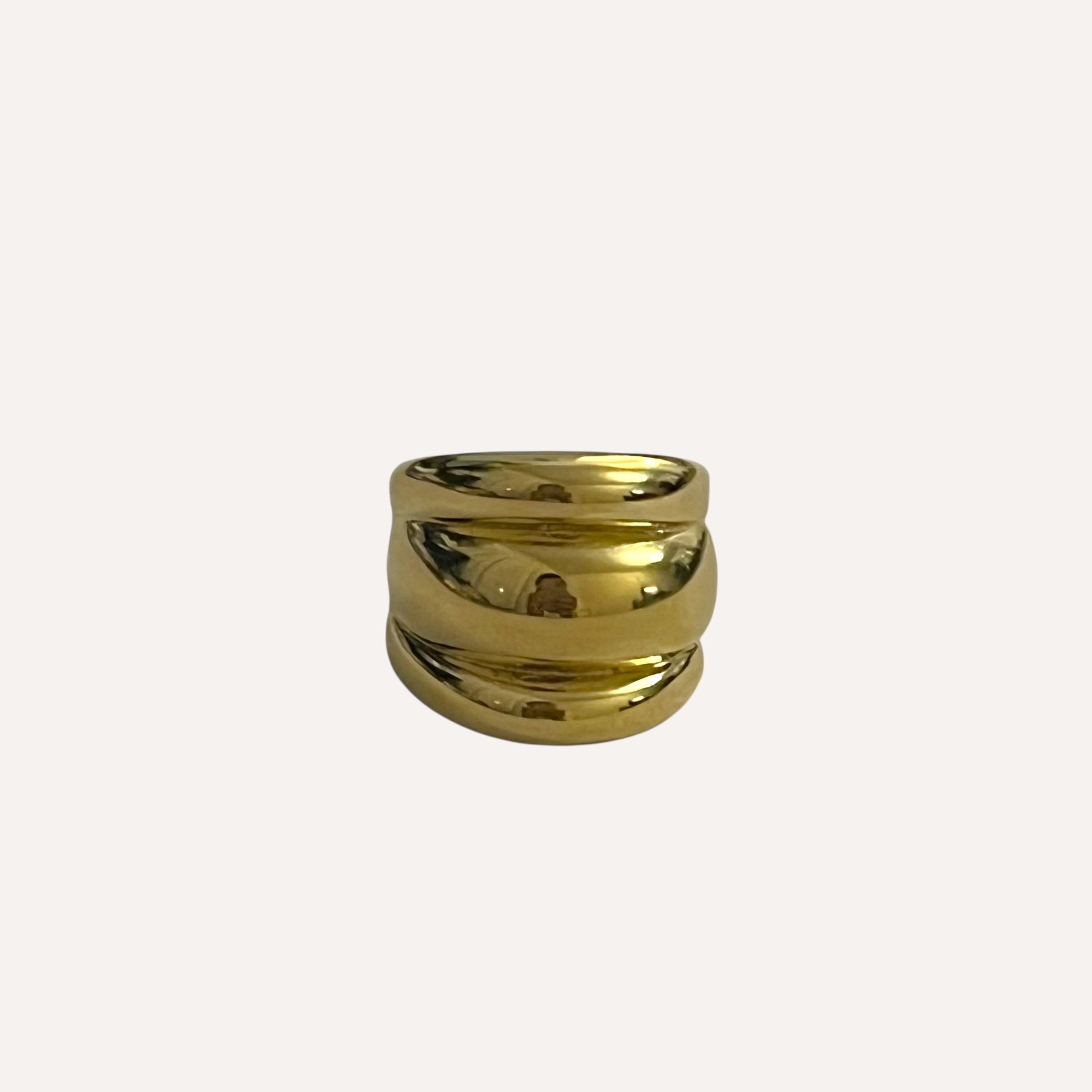 Bague Ayline multi-anneaux larges en acier inoxydable doré - Ordiajade