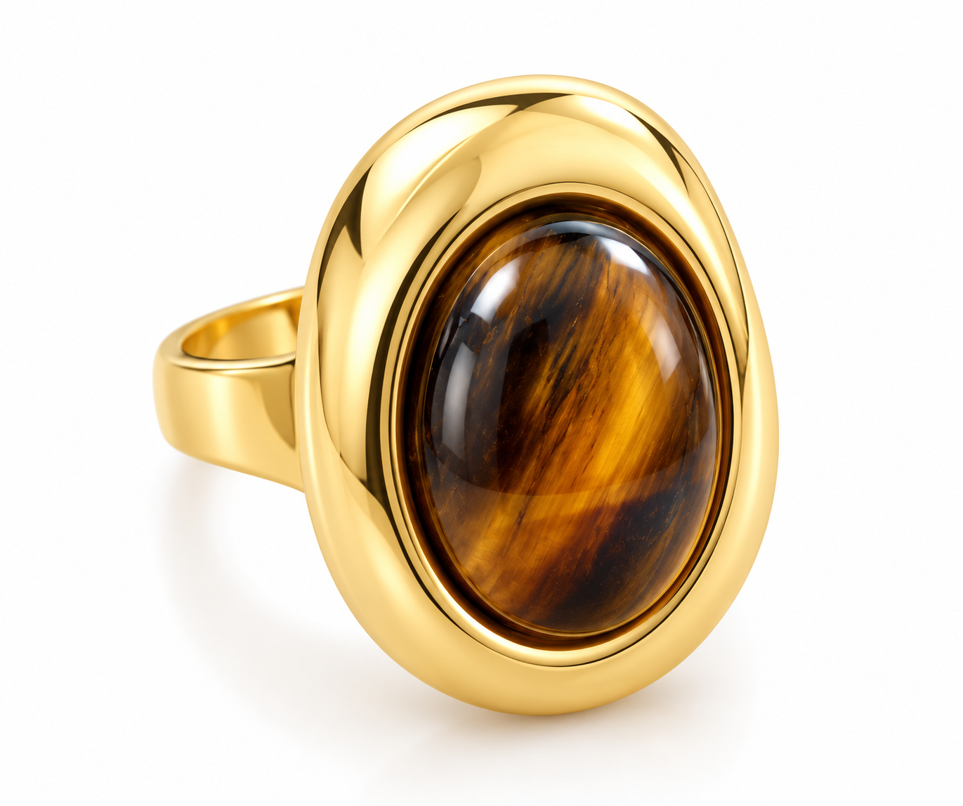 Bague Bagatelle en acier inoxydable doré sertie d'un œil-de-tigre naturel ovale - Ordiajade