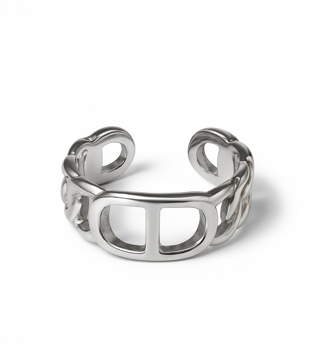 Bague Elodie en acier inoxydable argenté motif maille marine - Ordiajade