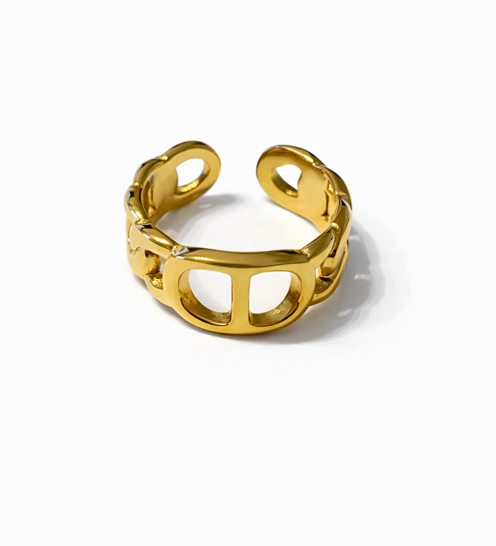 Bague Elodie en acier inoxydable doré motif maille marine - Ordiajade