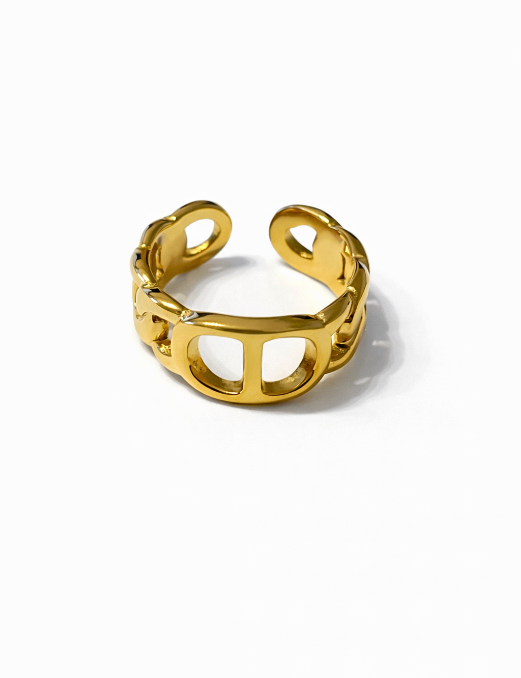 Bague Elodie en acier inoxydable doré motif maille marine - Ordiajade