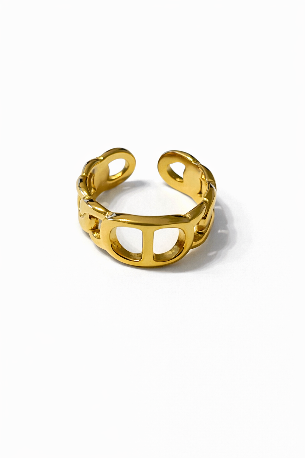 Bague Elodie en acier inoxydable doré motif maille marine - Ordiajade