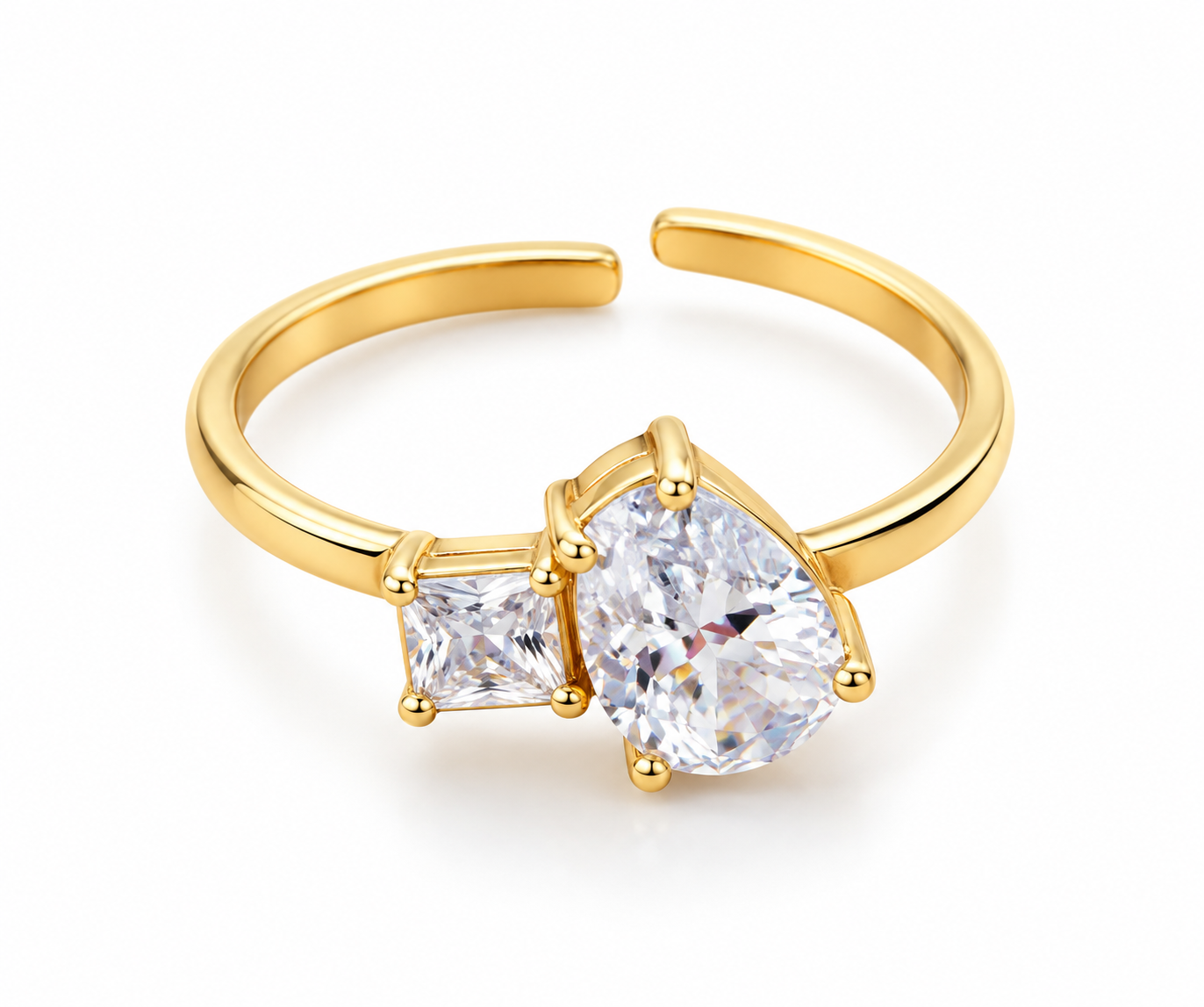Bague toi et moi Étoile en acier inoxydable doré, pierre ovale et pierre carrée sur anneau ajustable - Ordiajade
