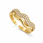 Bague Jadore ondulée en acier inoxydable doré, un rang lisse et un rang pavé de strass - Ordiajade
