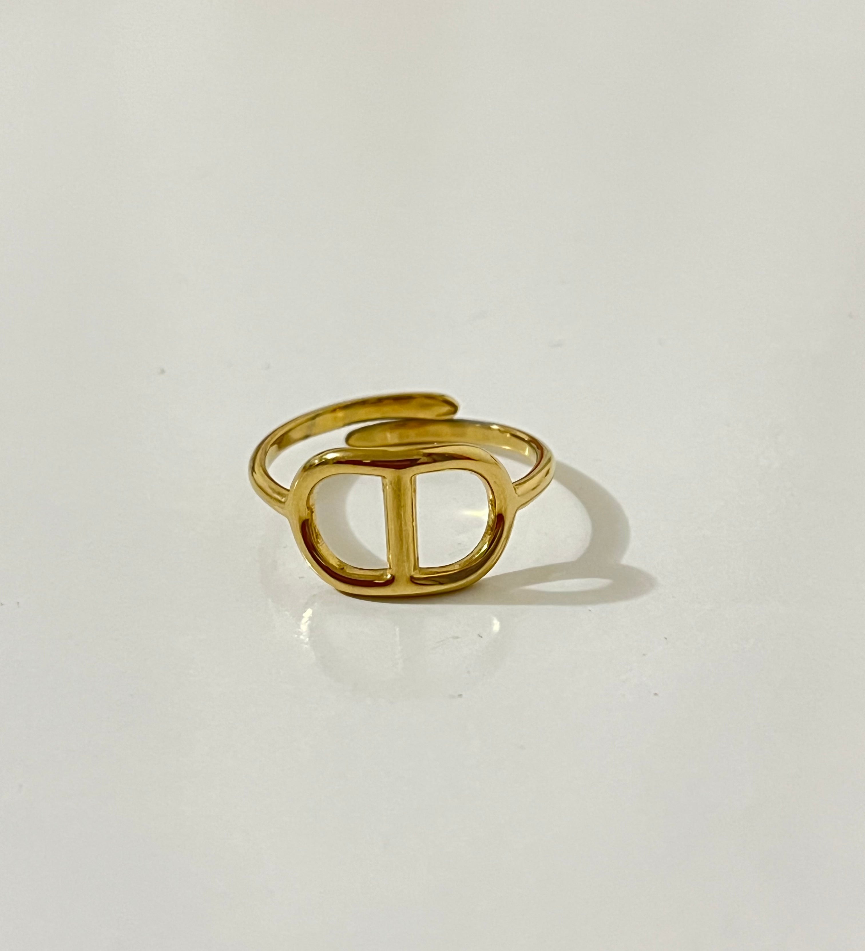 Bague Jun en acier inoxydable doré motif anneau entrelacé - Ordiajade
