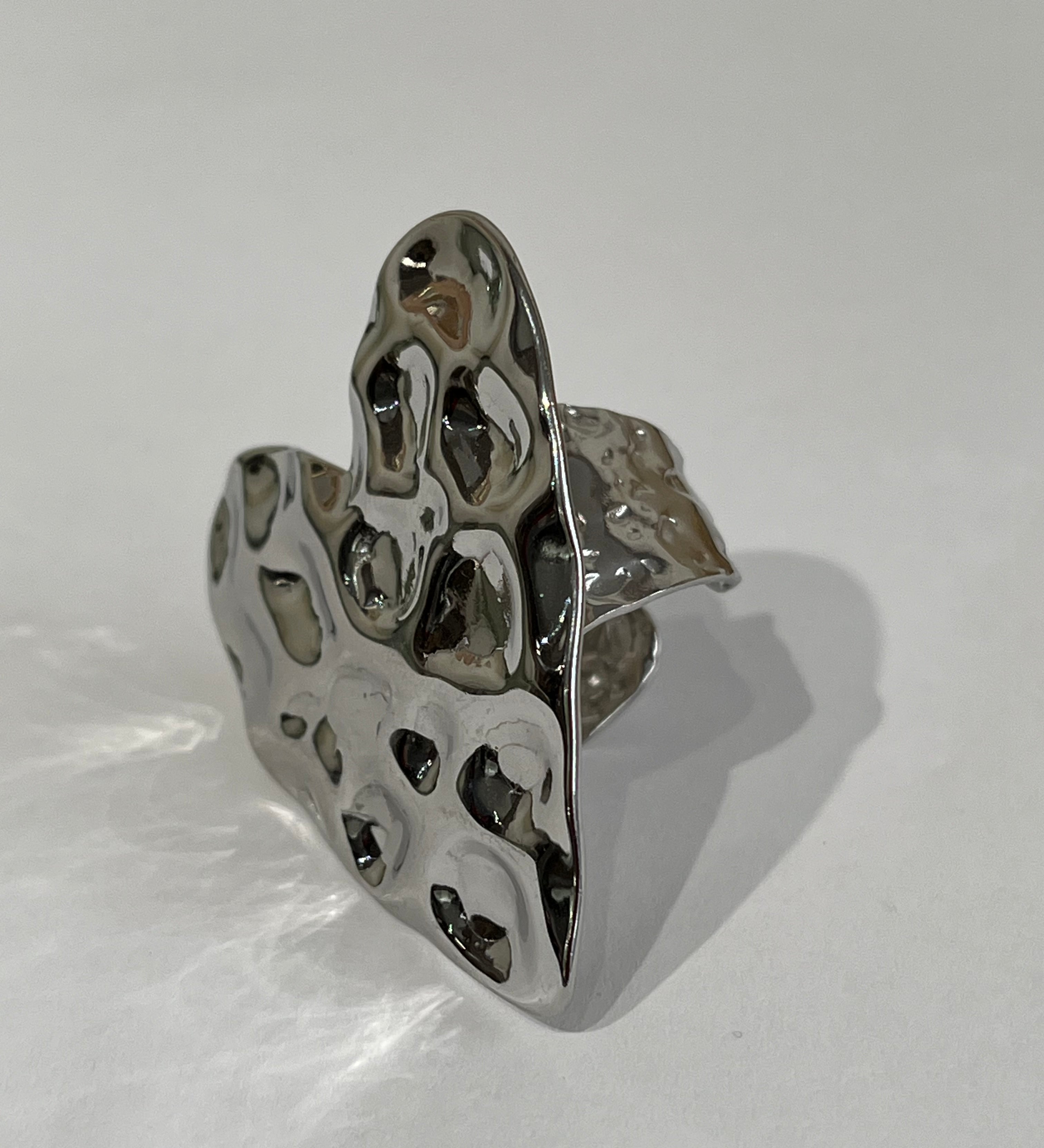 Bague cœur martelée en acier inoxydable argenté - Ordiajade